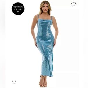 Bebe Shimmering Blue Sequin Long Slim Maxi Dress